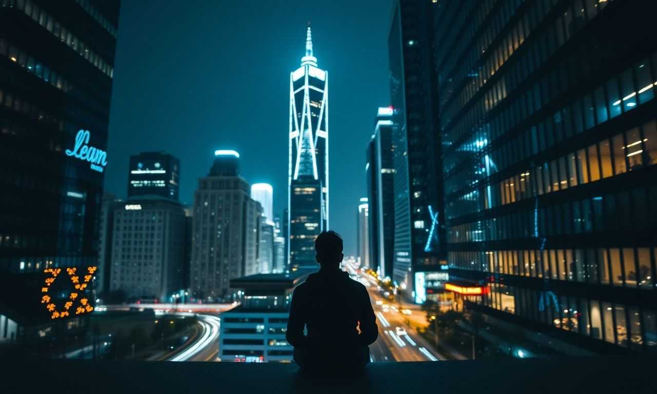 都会で一人で夜景を見つめる様子