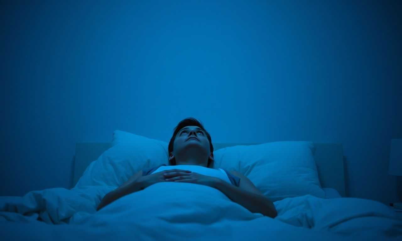 夜にベッドで悩む人の様子