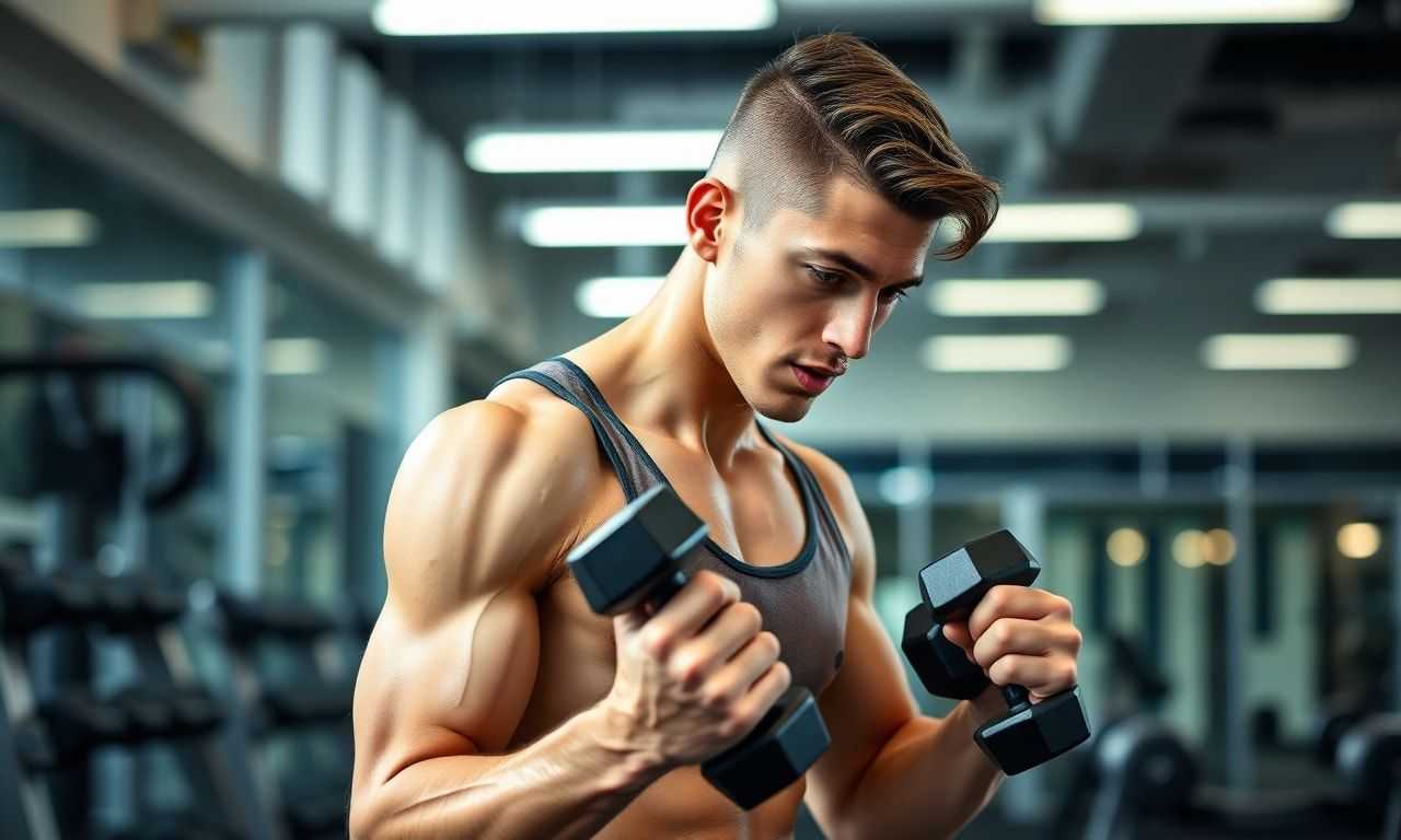 ジムで筋トレに励むガリガリ体型の男性