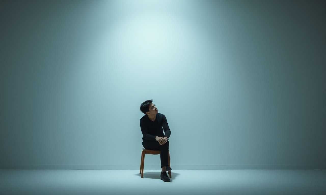 静かな部屋で一人考え込む人のイラスト