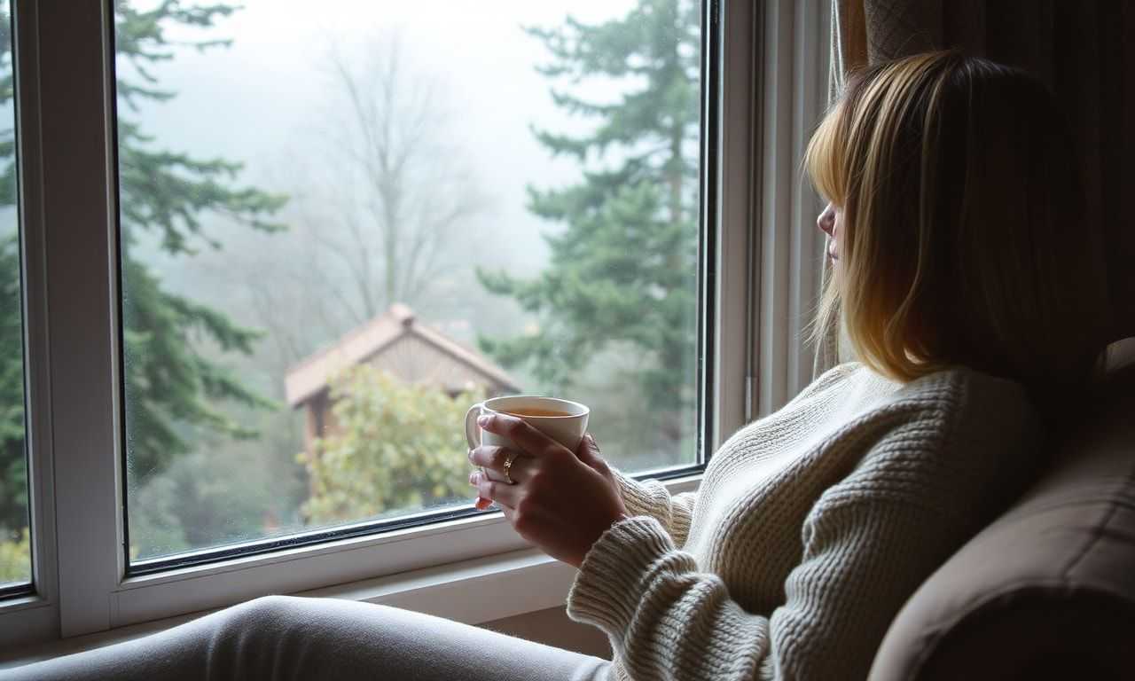 温かい飲み物でリラックスする様子