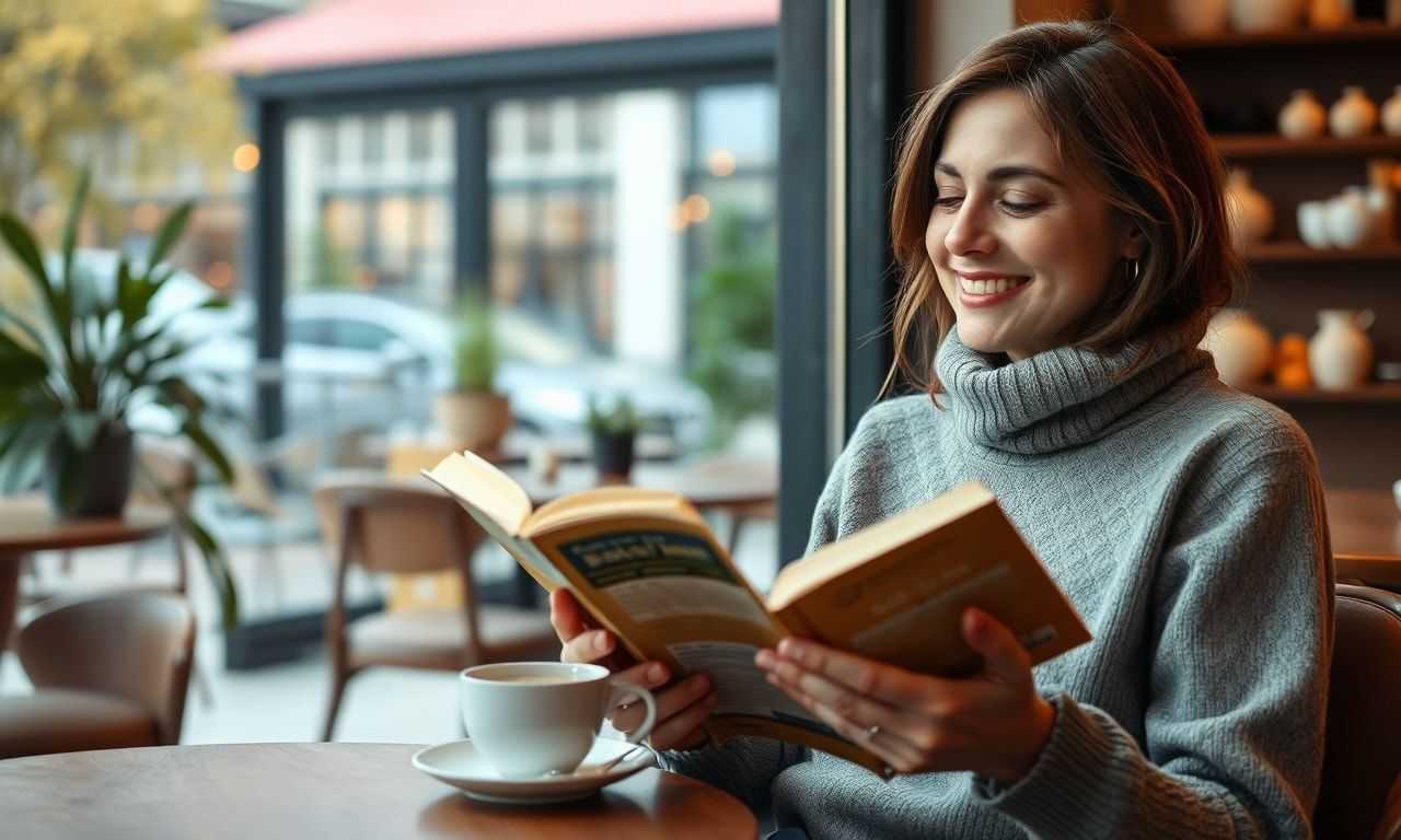 カフェで読書をして穏やかに過ごす様子