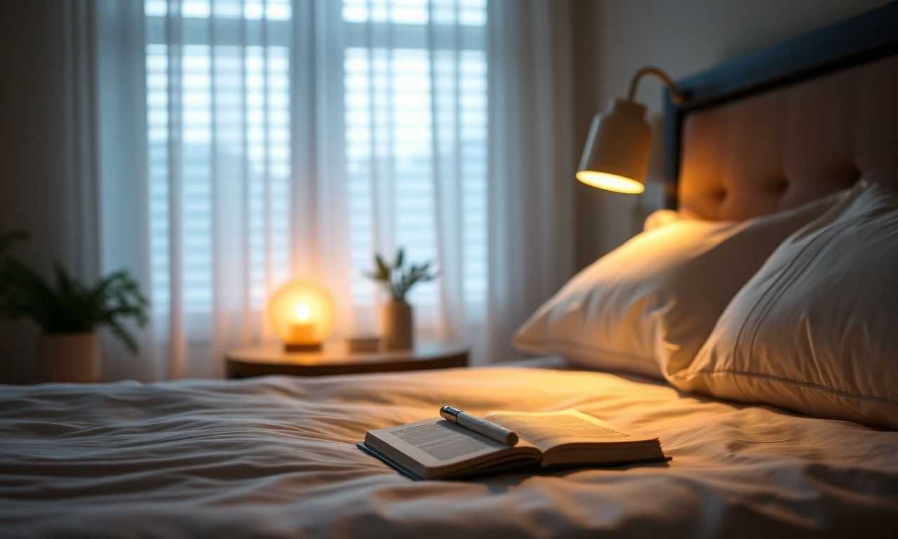 落ち着いた寝室とノートのイメージ