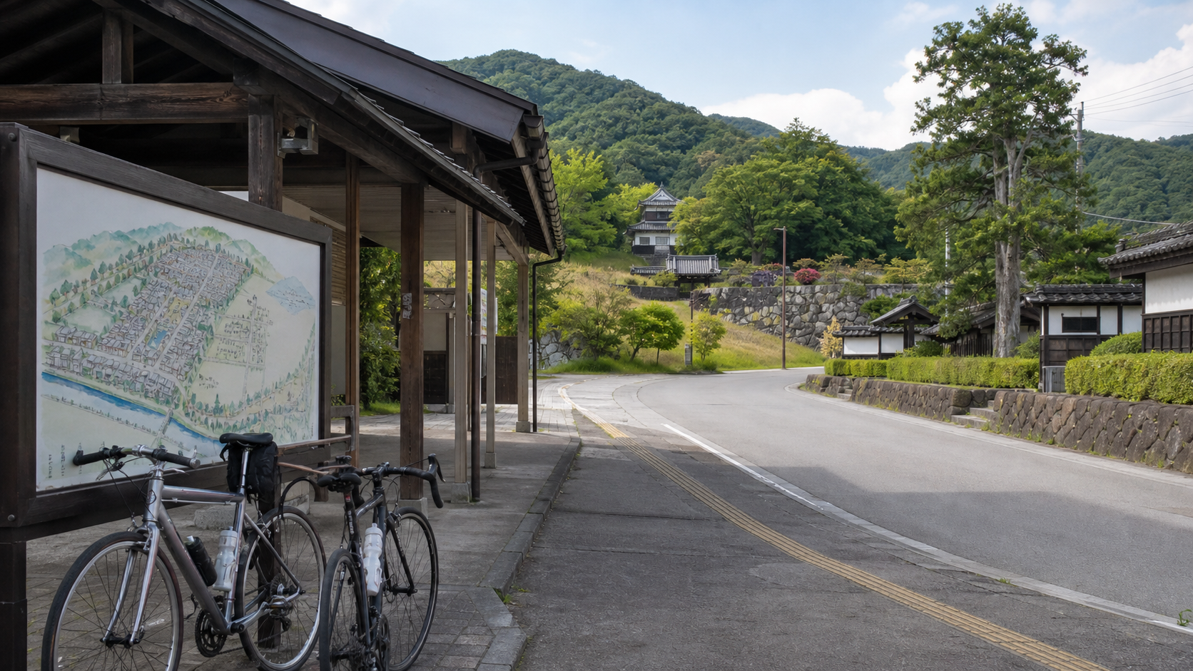 小幡城 群馬へのアクセスをイメージした駅前と観光案内