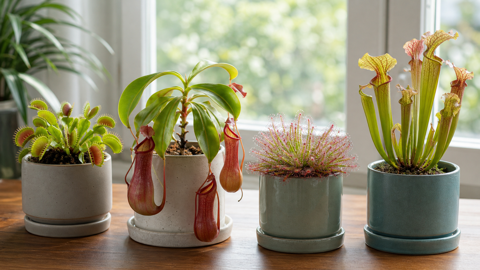 初心者向けの食虫植物の種類を並べた様子