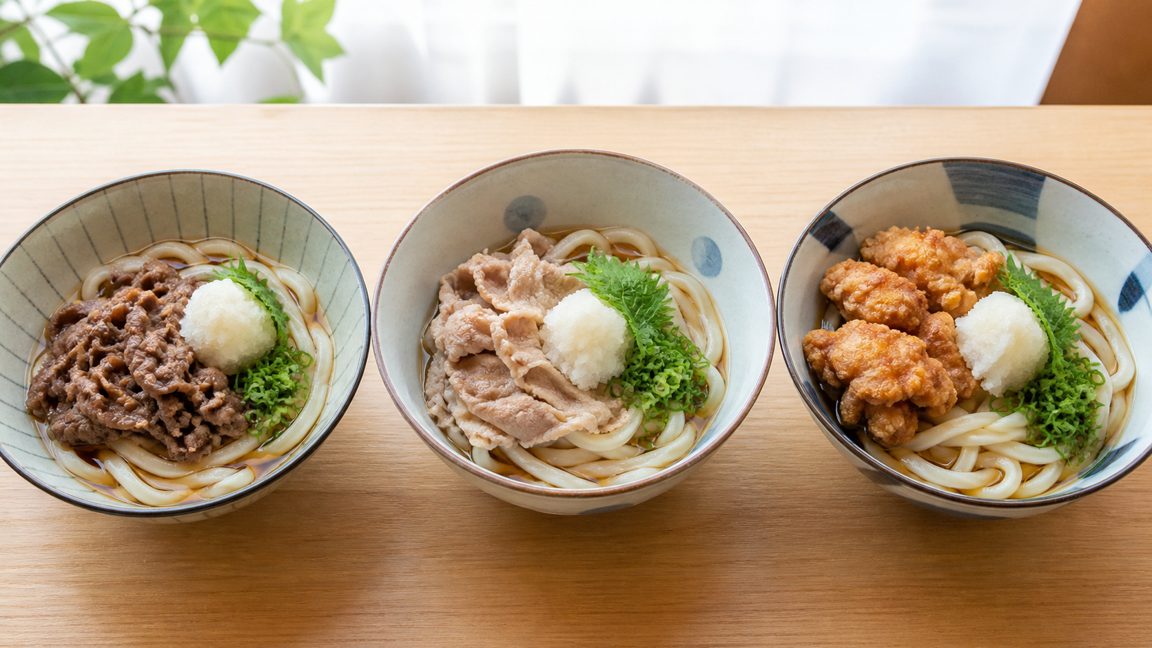 丸亀製麺の鬼おろし3商品の比較イメージ