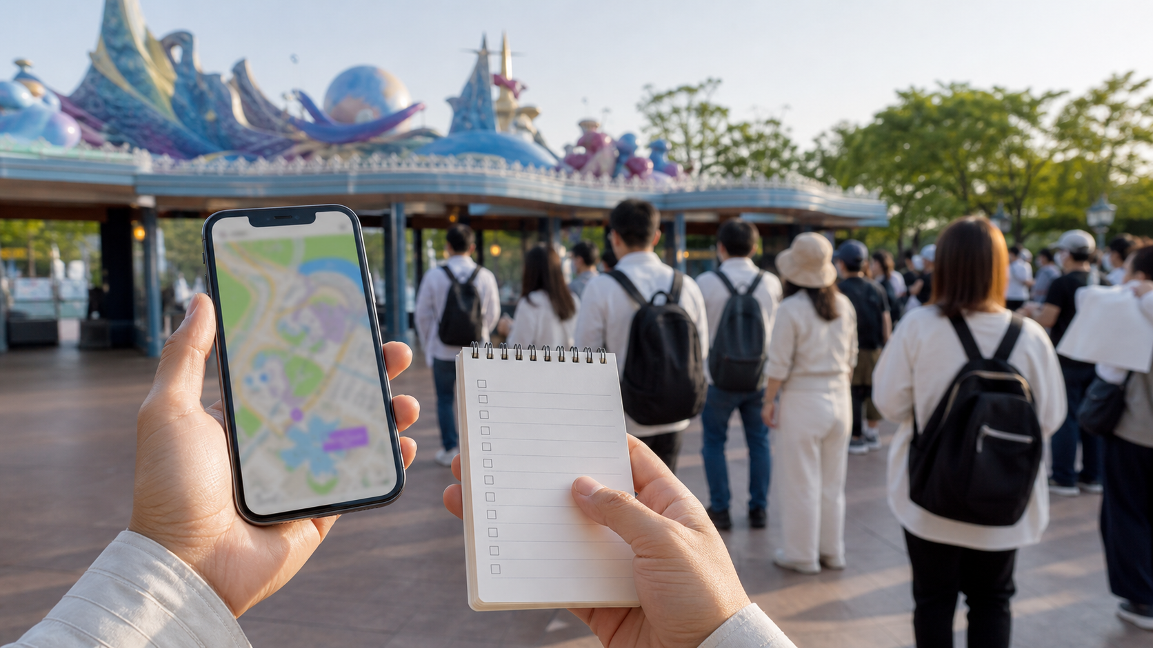 USJフリーレン混雑と待ち時間をスマホで確認するイメージ