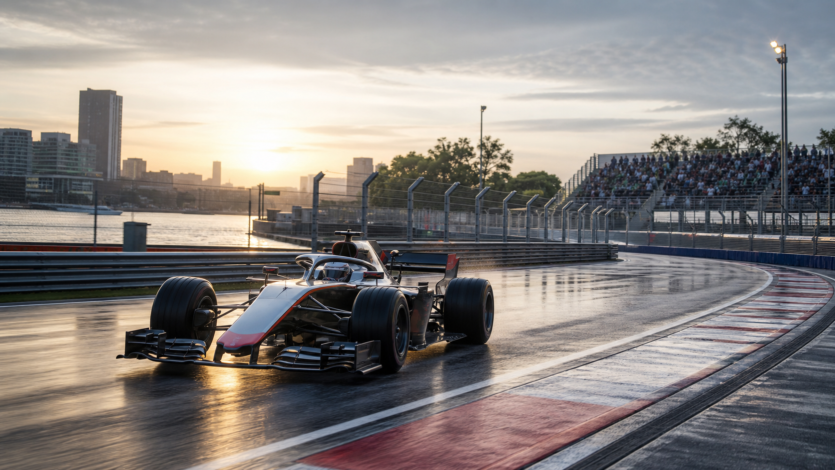 F1カナダGP2026の見逃し配信を探す人向けのカナダ市街地コースを走るレーシングカー