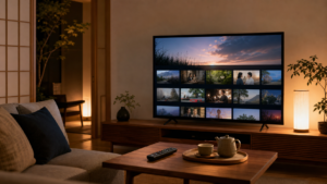 NHK Netflix配信作品の見方をイメージしたリビングのテレビ