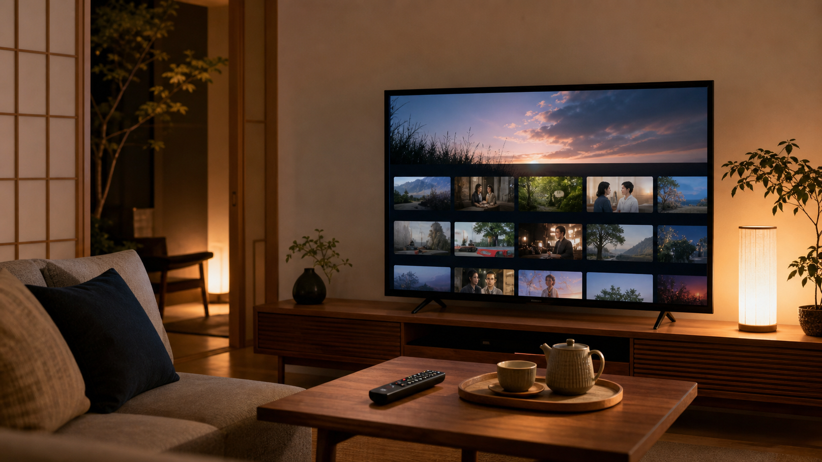 NHK Netflix配信作品の見方をイメージしたリビングのテレビ