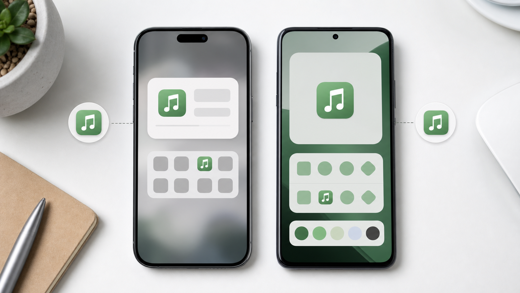 SpotifyアイコンのiPhoneとAndroid別の見え方