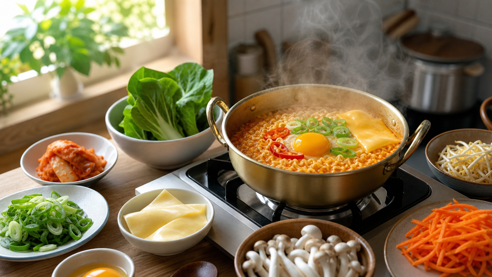 韓国ラーメンを具材でアレンジする調理イメージ