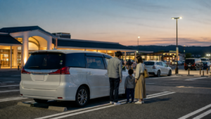 サービスエリアで車中泊を考える旅行者向けのイメージ