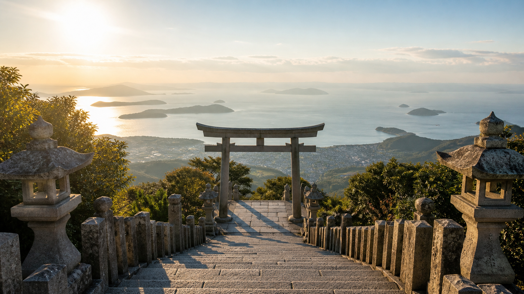 高屋神社の天空の鳥居と瀬戸内海をイメージした画像