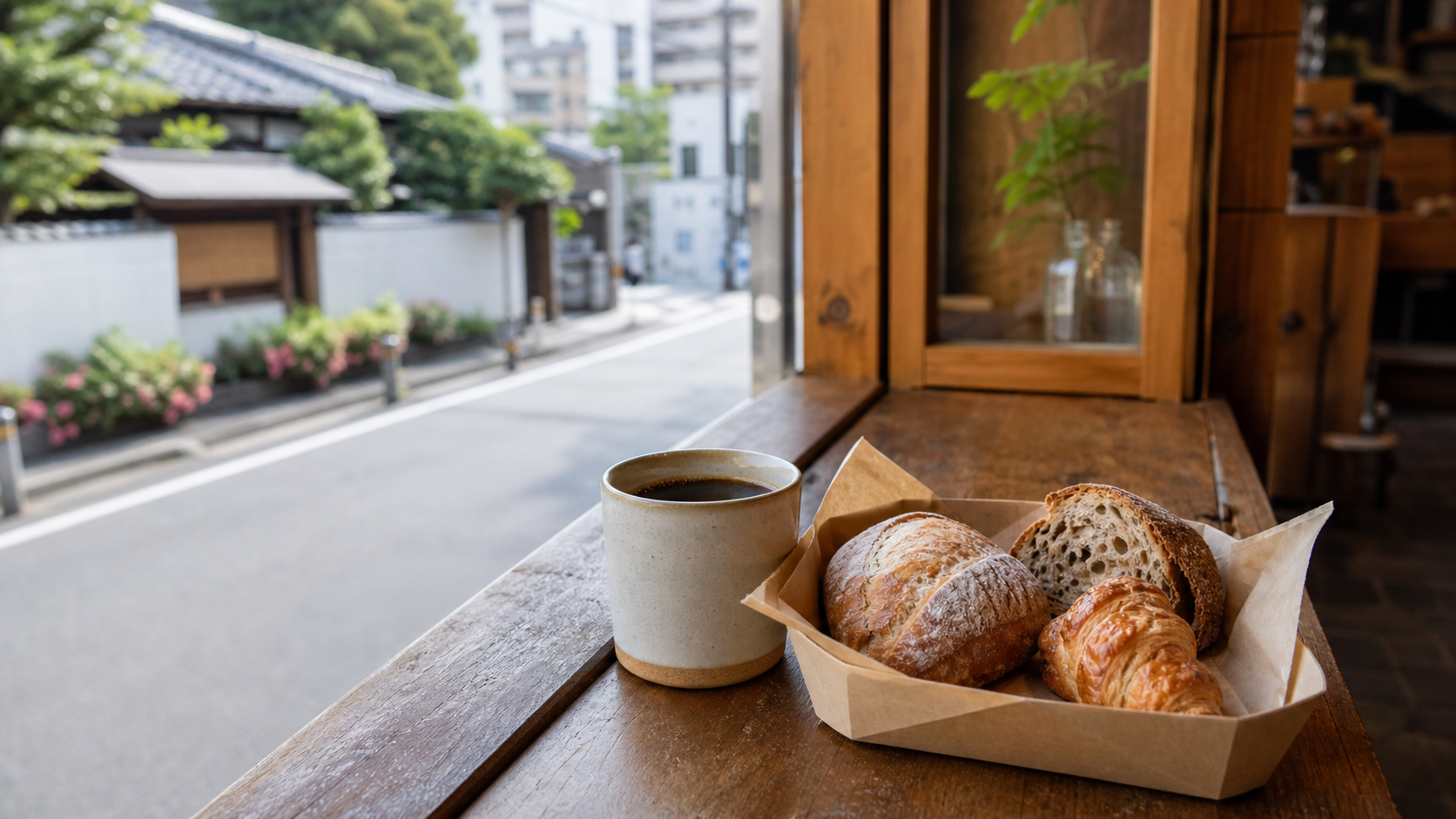 六本松でパンとコーヒーを楽しむ福岡旅行のイメージ