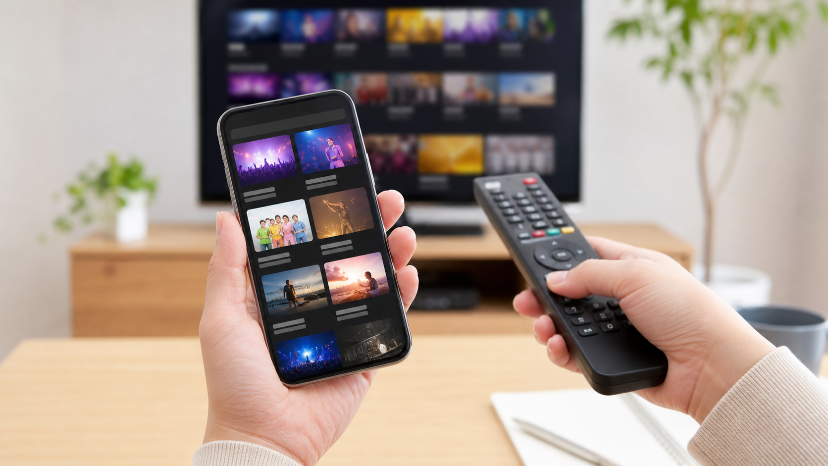 テレビミセスをTVerで確認するスマホとリモコンのイメージ