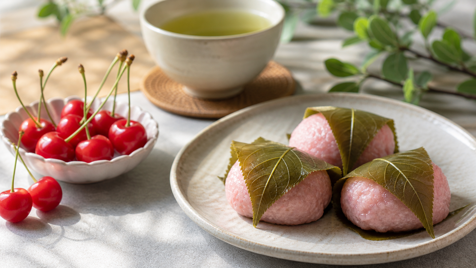 シャトレーゼのさくらんぼ餅と緑茶