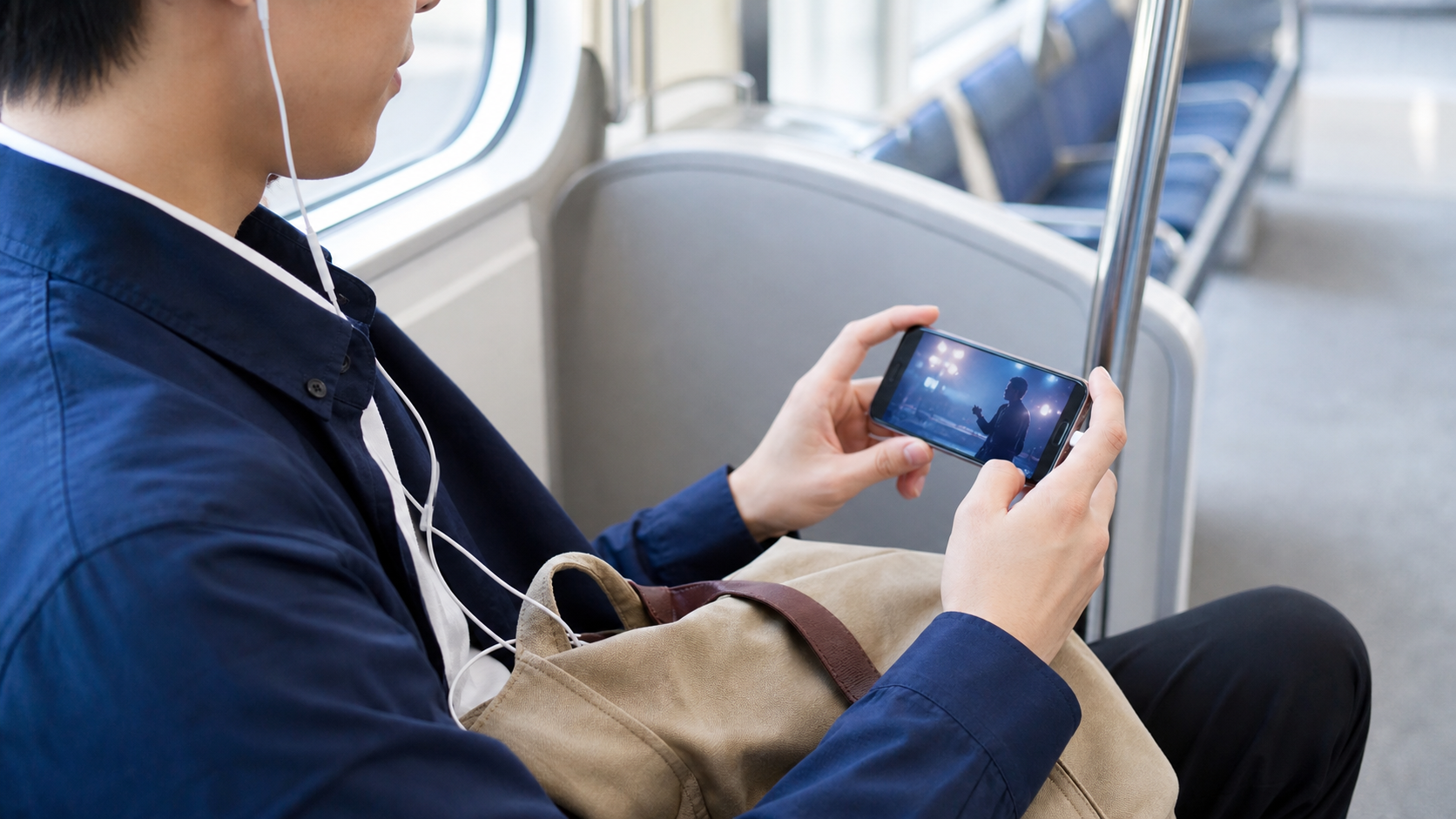 移動中にスマホで動画を見る若い世代のイメージ