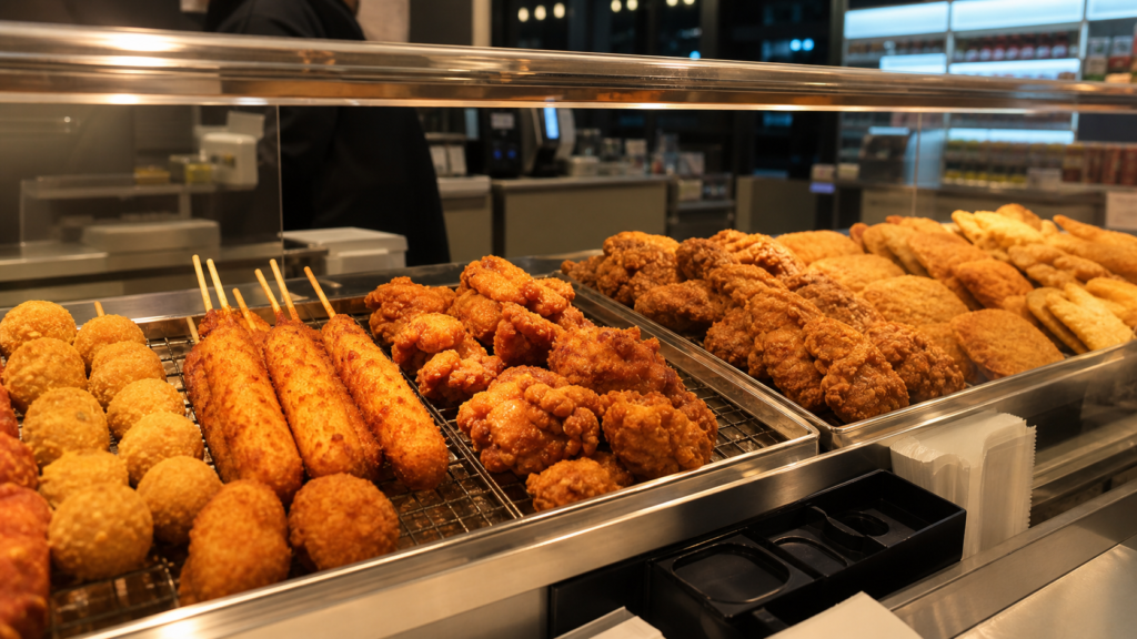 セブンイレブンの揚げ物半額をイメージしたホットスナック売場