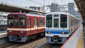 近鉄 東武 ラッピングをイメージした2色の通勤電車