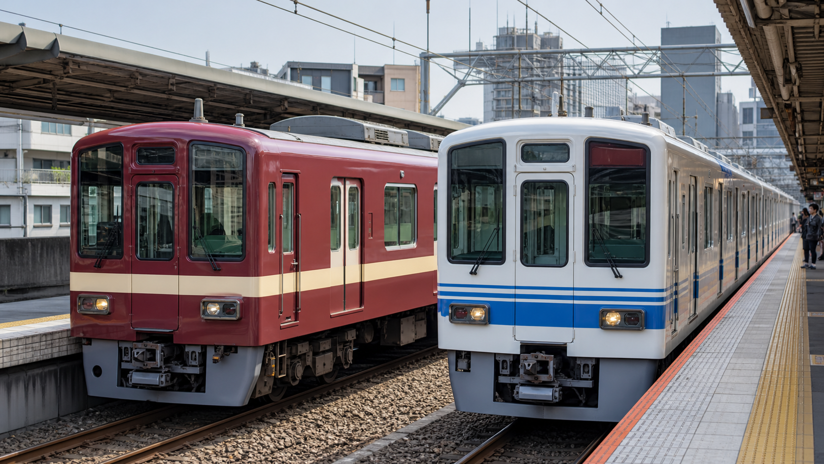 近鉄 東武 ラッピングをイメージした2色の通勤電車