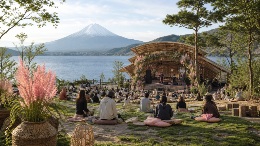 サステナビューティーフェスとは何かを伝える自然と音楽の会場イメージ