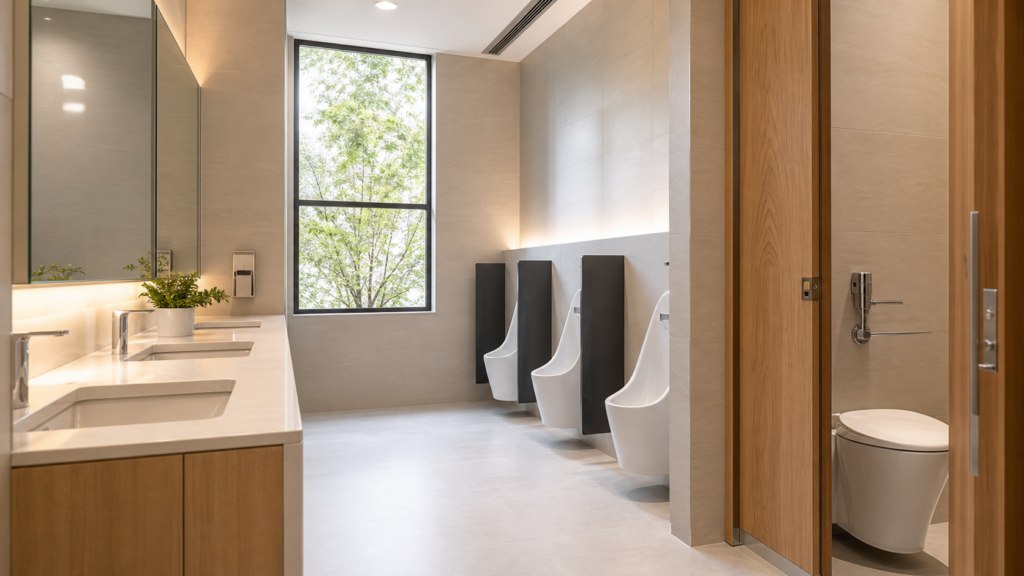 公衆トイレのレバーを足で踏むか迷う場面のアイキャッチ