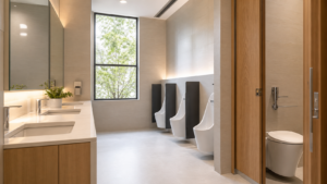 公衆トイレのレバーを足で踏むか迷う場面のアイキャッチ