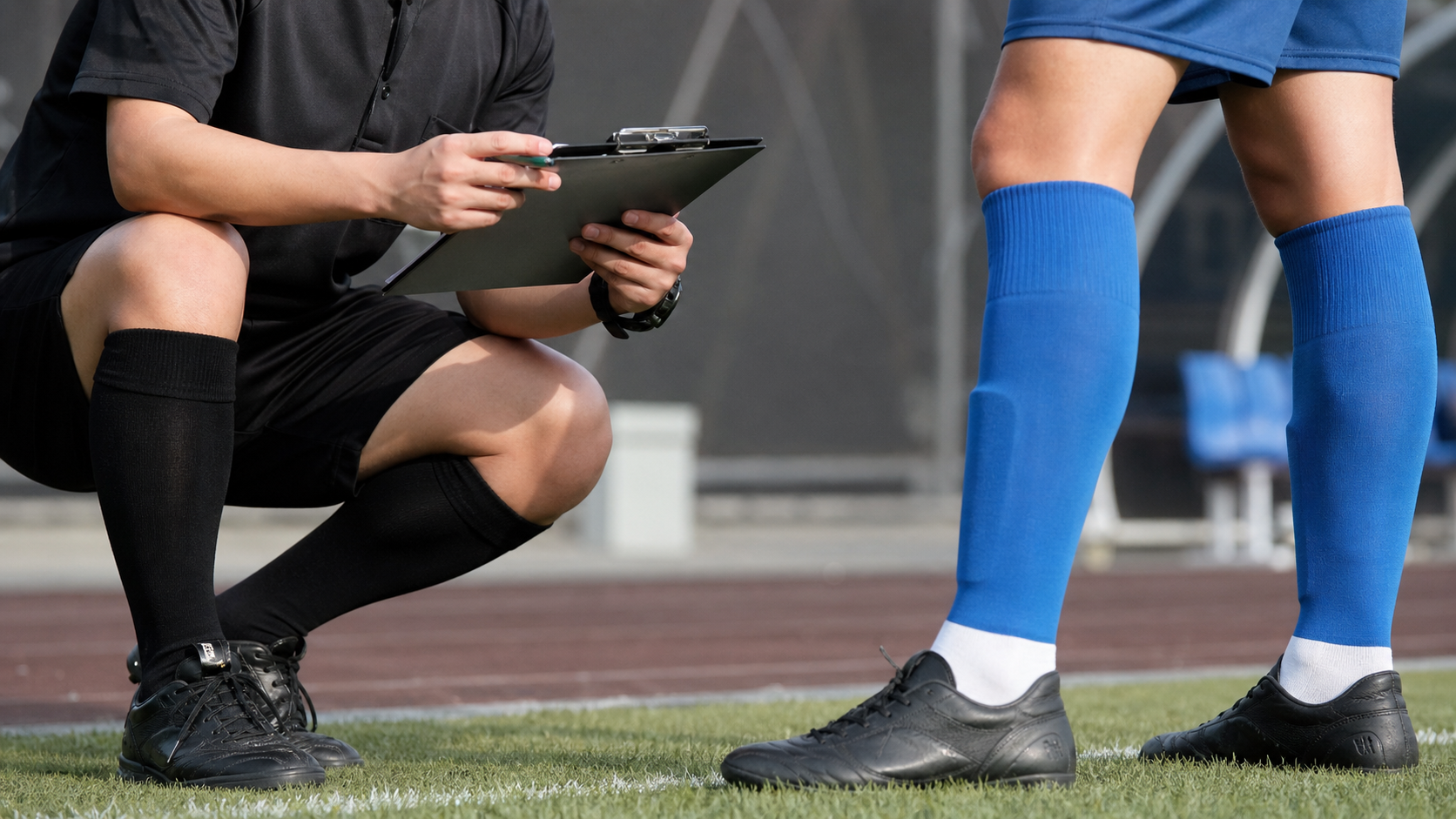 サッカーのソックスと用具確認をイメージした写真