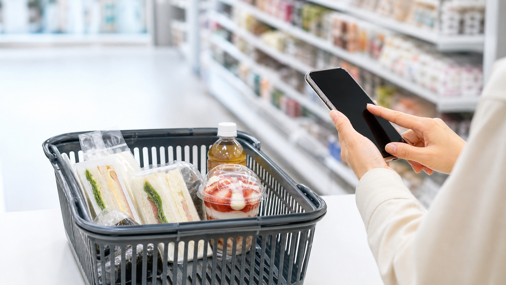 ローソン超ハッピーすぎチャレンジ2026の対象商品を確認する買い物イメージ