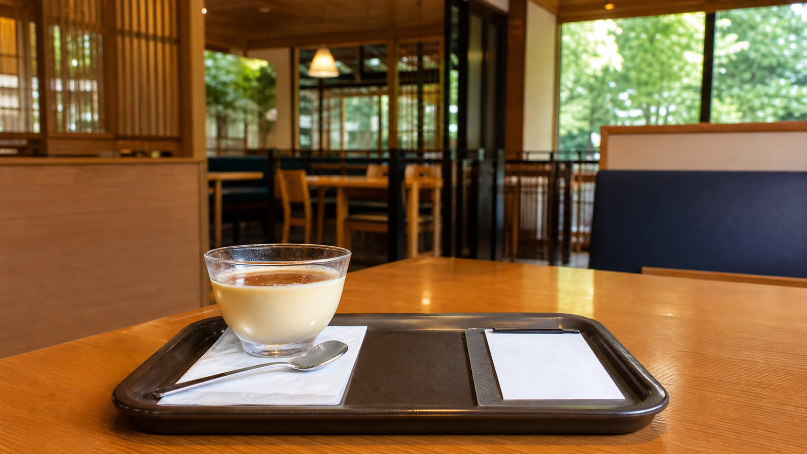 丸亀うどんプリンの持ち帰り注意点をイメージした店内デザート