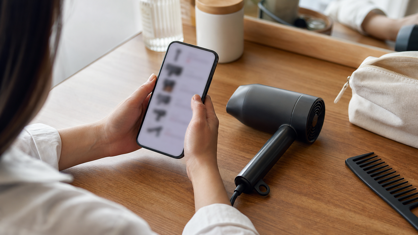 Re・De Hairdryの口コミをスマホで確認するイメージ