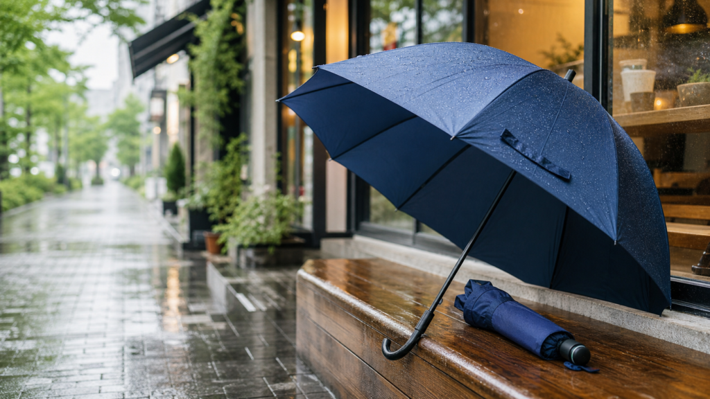 傘の日2026に合わせて雨の日の街に置かれた傘