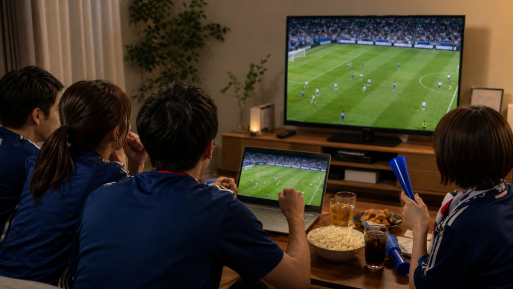 ワールドカップの見逃し配信をテレビで見るイメージ