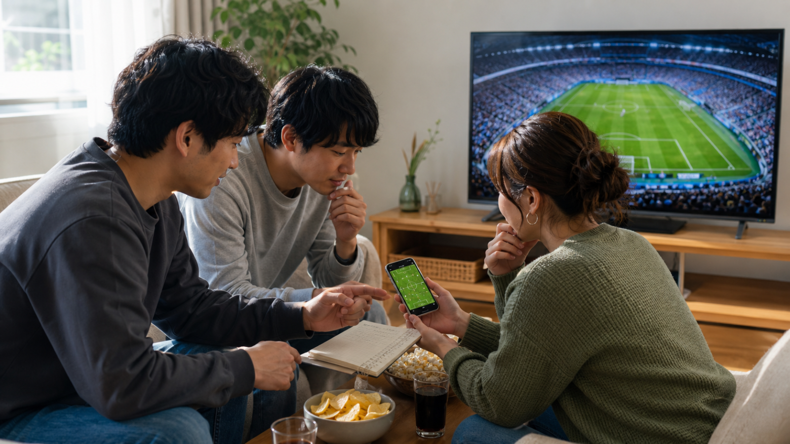 ワールドカップの見逃し配信を友人と見る準備のイメージ