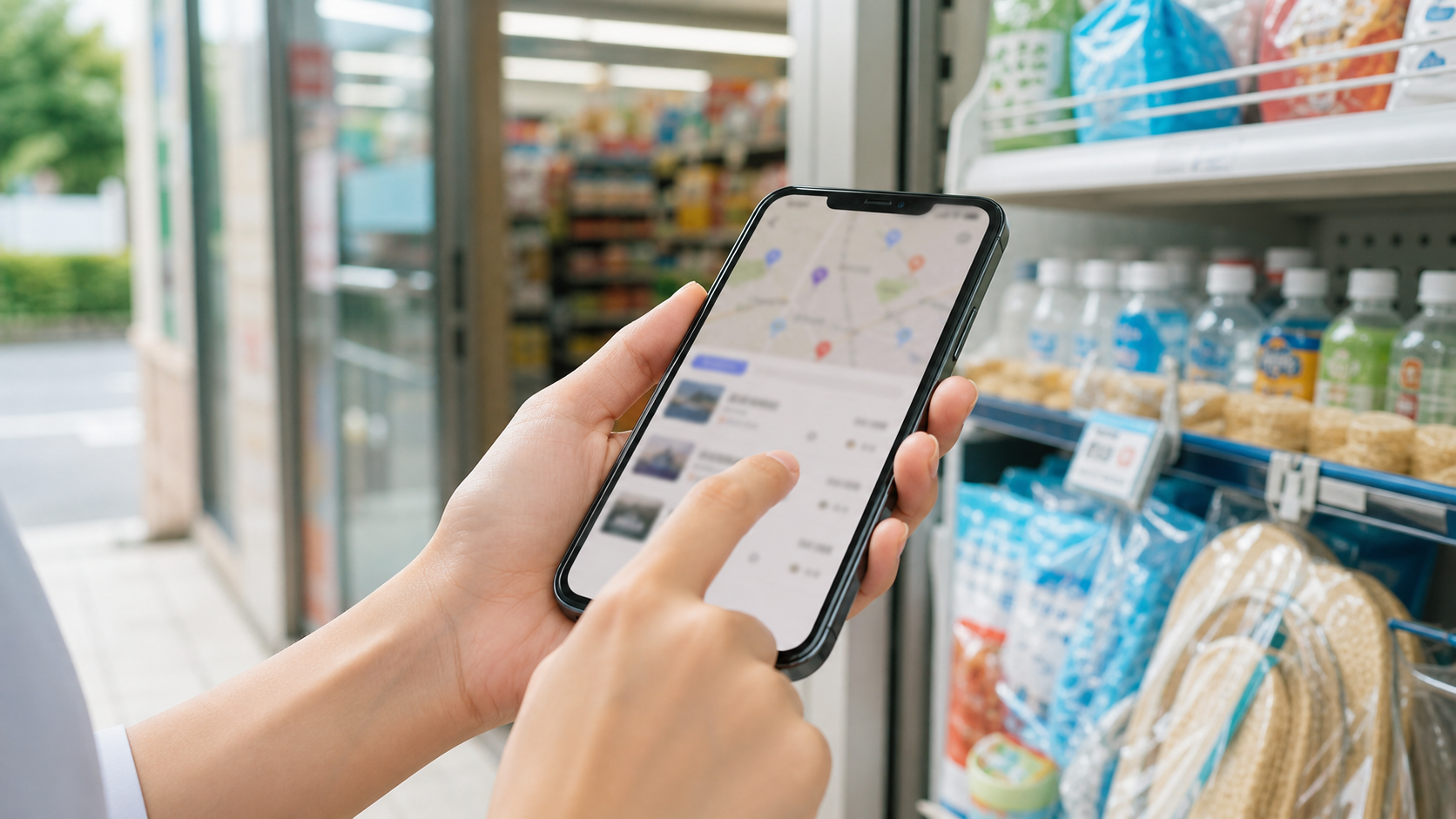 エニマイくじちいかわの取扱店舗をスマホで探すイメージ