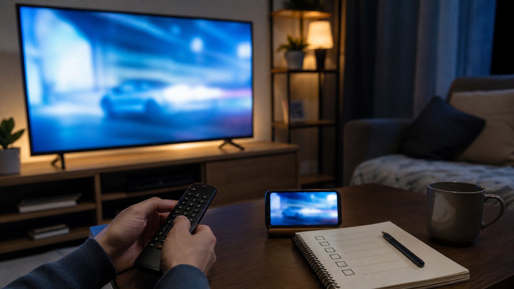 菜々緒のau CM出演場面をテレビとスマホで確認するイメージ