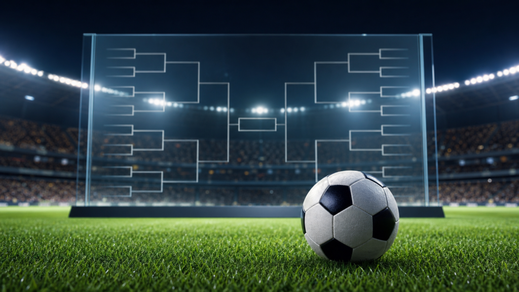 FIFA World Cup brackets 2026のトーナメント表をイメージしたサッカースタジアム
