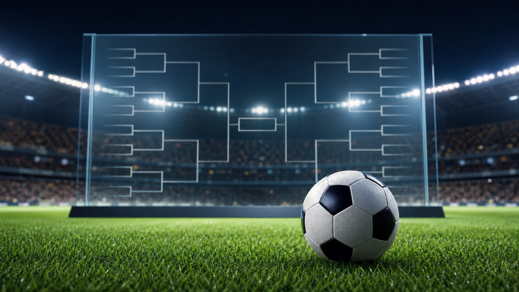 FIFA World Cup brackets 2026のトーナメント表をイメージしたサッカースタジアム