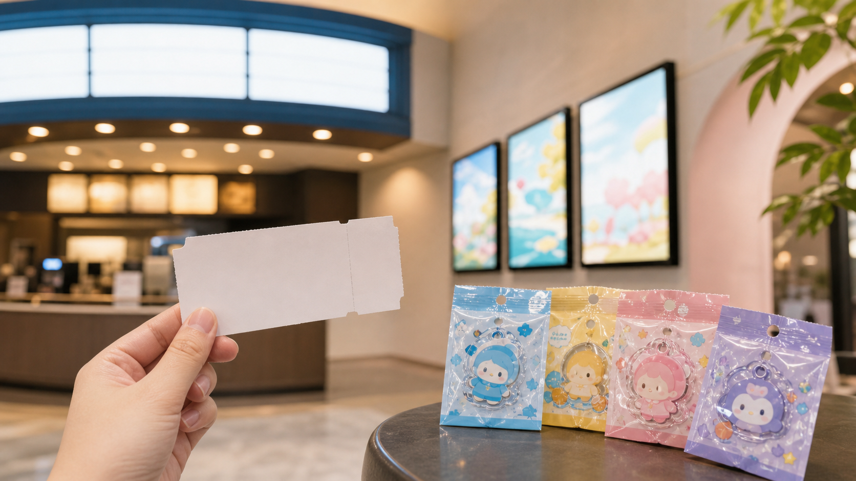 映画ちいかわの入場者特典を確認する映画館ロビー