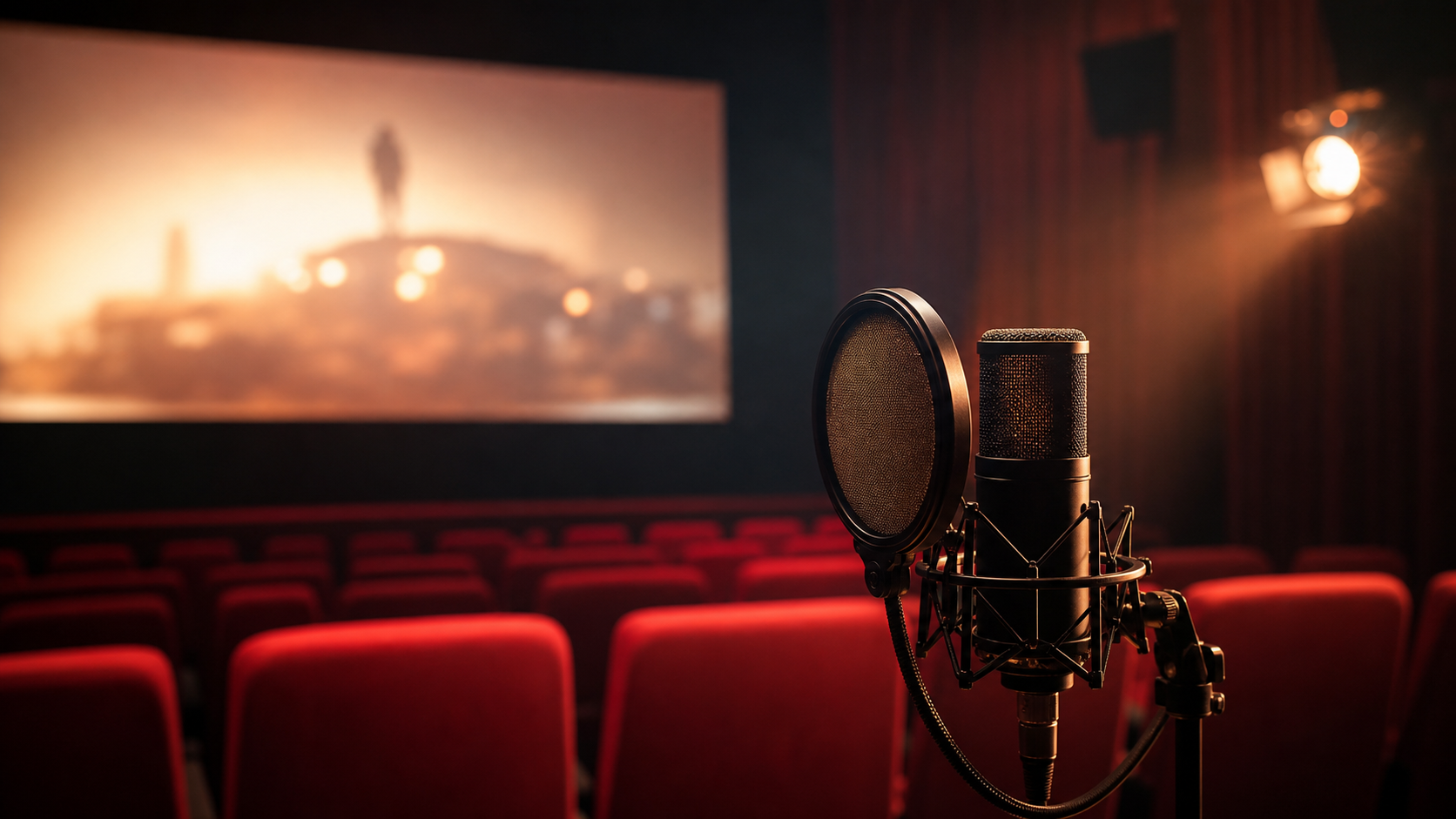 カメオ声優とは 映画館とマイクのイメージ