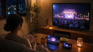 フジロック2026の配信を自宅で見るイメージ