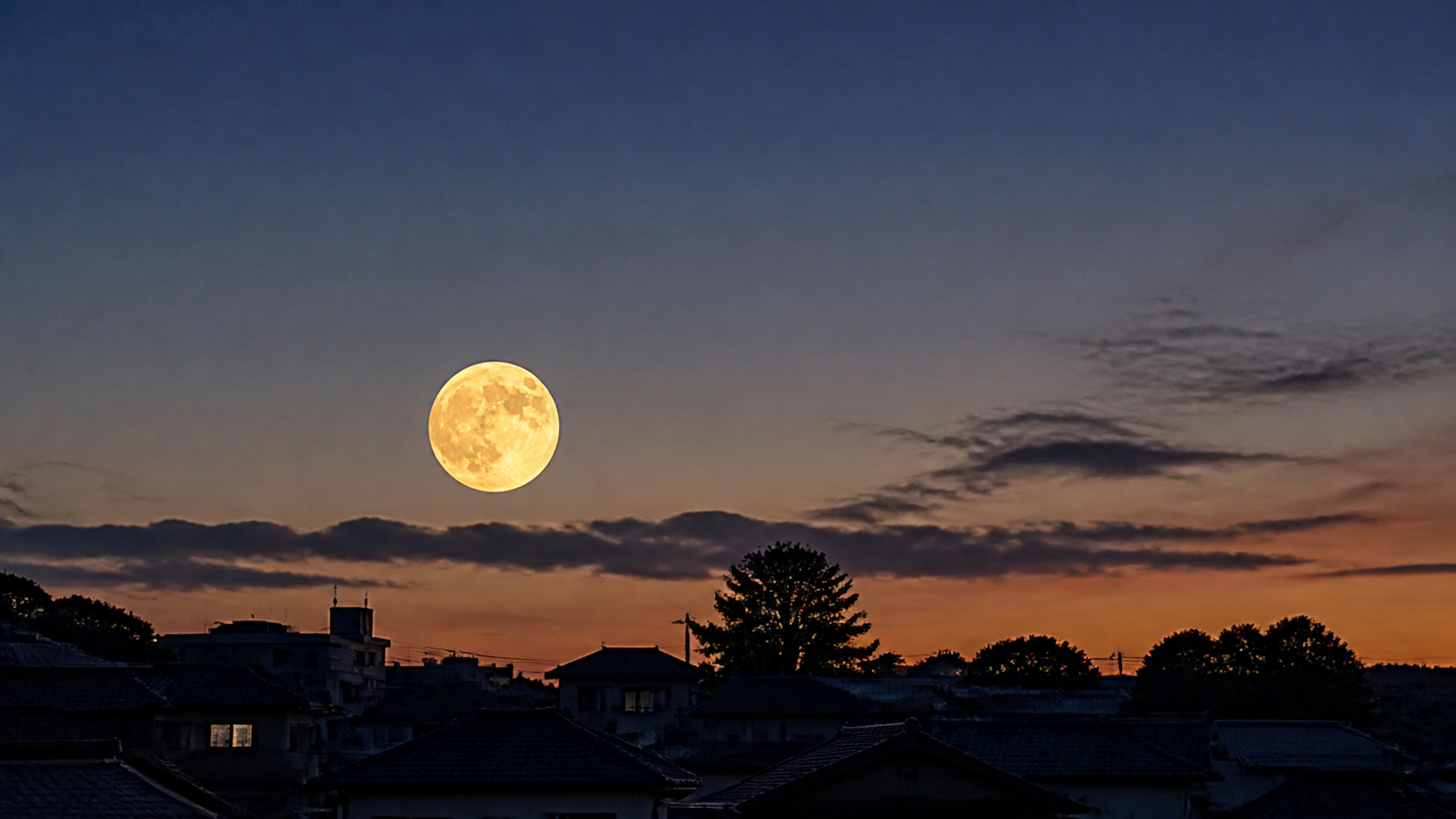 夕方の東の空に昇る7月の満月