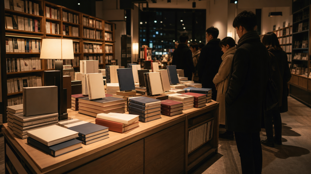 村上春樹の最新作を探す書店の新刊コーナー
