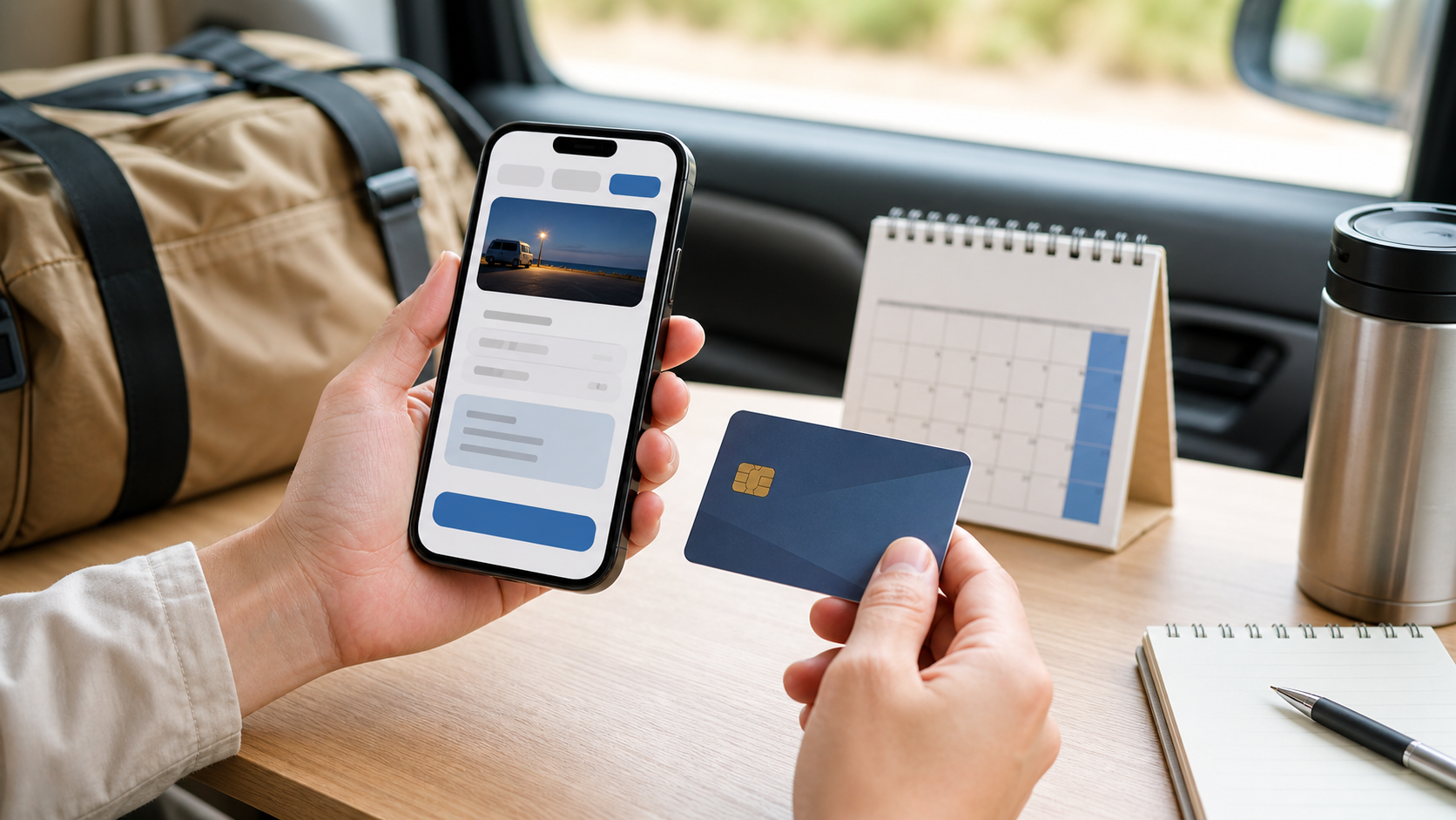 ローソン車中泊の予約と料金をスマホで確認するイメージ
