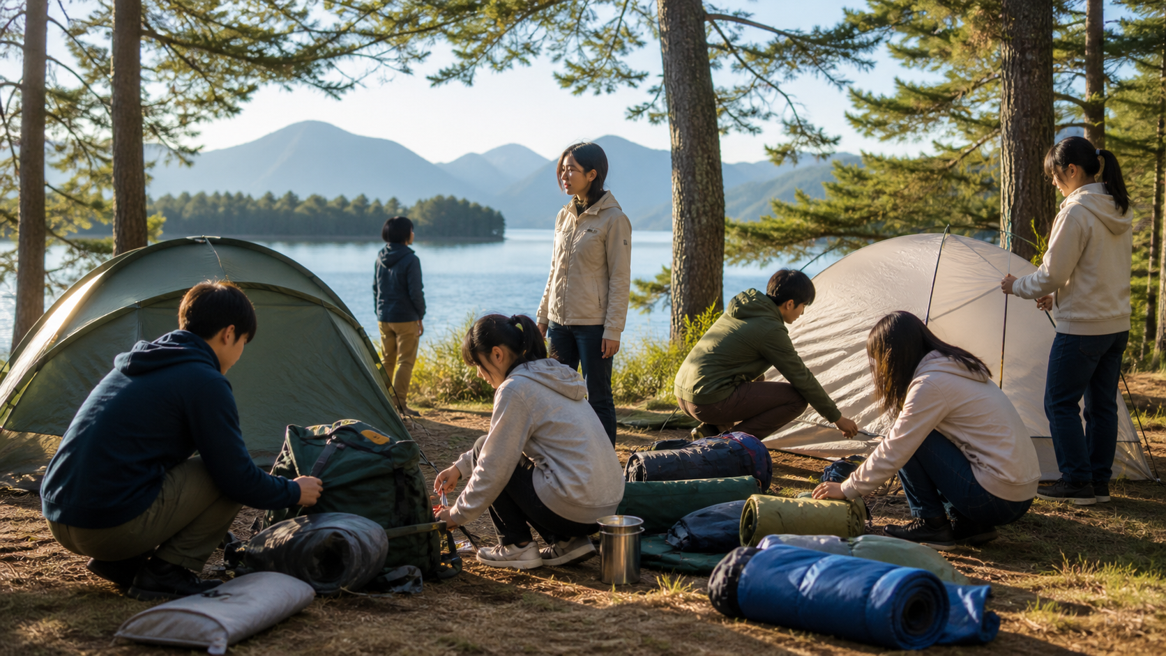 ENJU エンジュ映画の物語の舞台を思わせる湖畔の野外活動部合宿