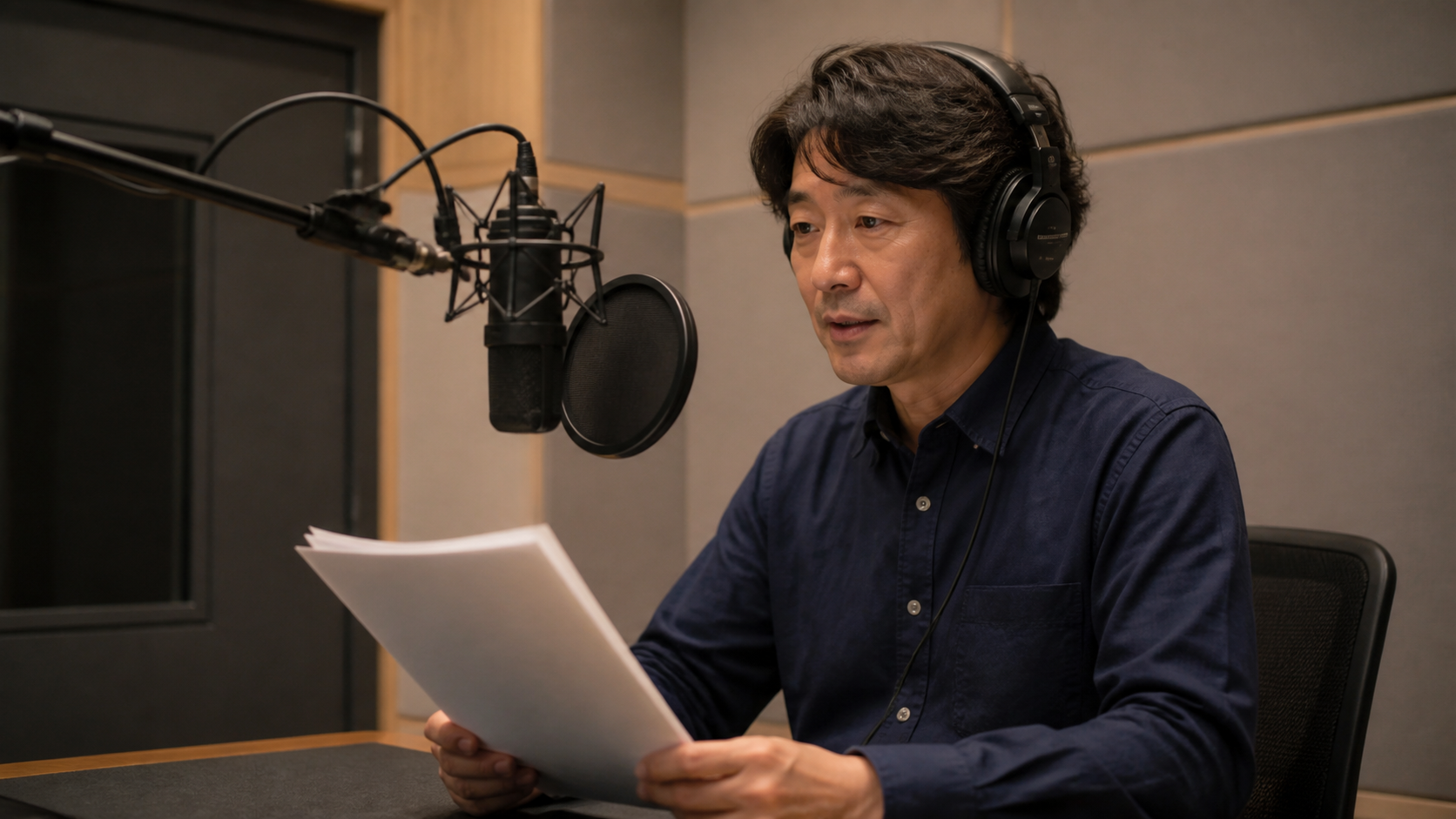 となりのトトロのお父さんの声優をイメージした収録スタジオ