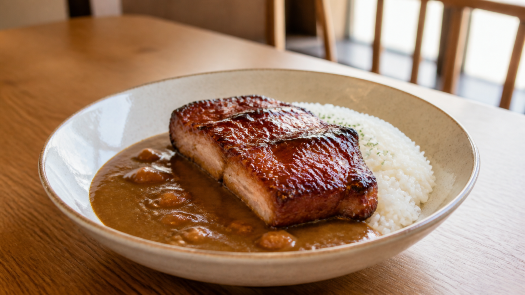 すき家のポークロックカレーをイメージした大きな豚肉入りカレー