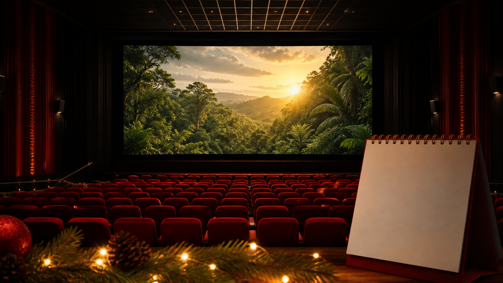 ジュマンジ オープンワールドの公開日をイメージした映画館とカレンダー