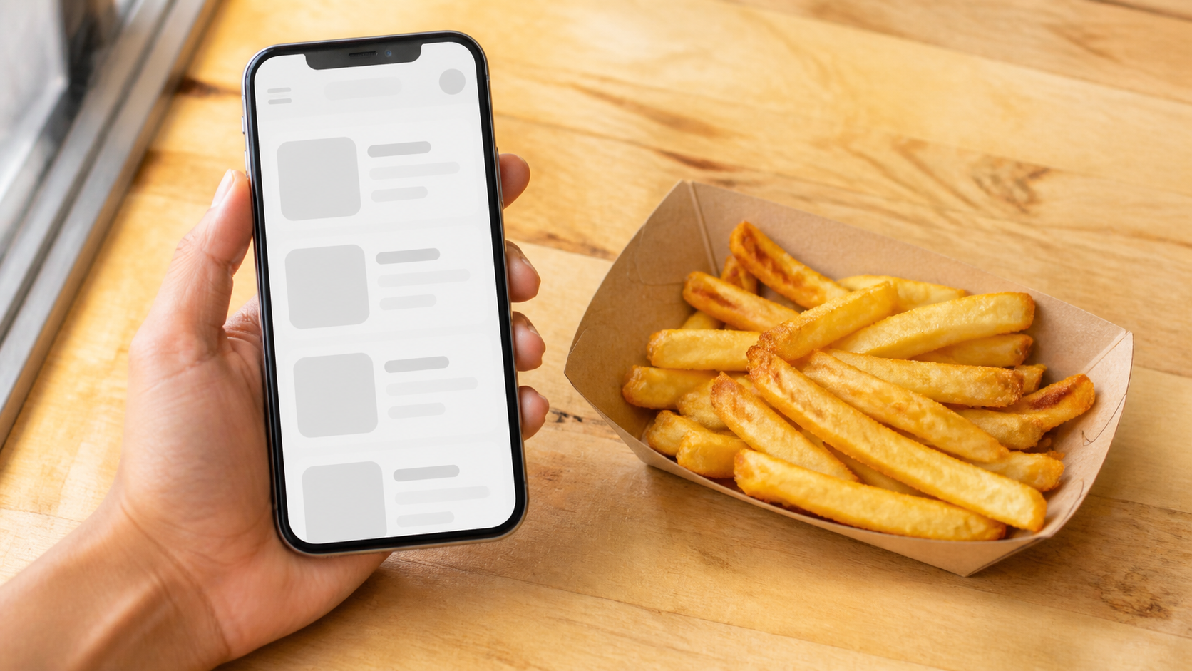 カーネルクランチポテトの販売状況をスマホで確認するイメージ